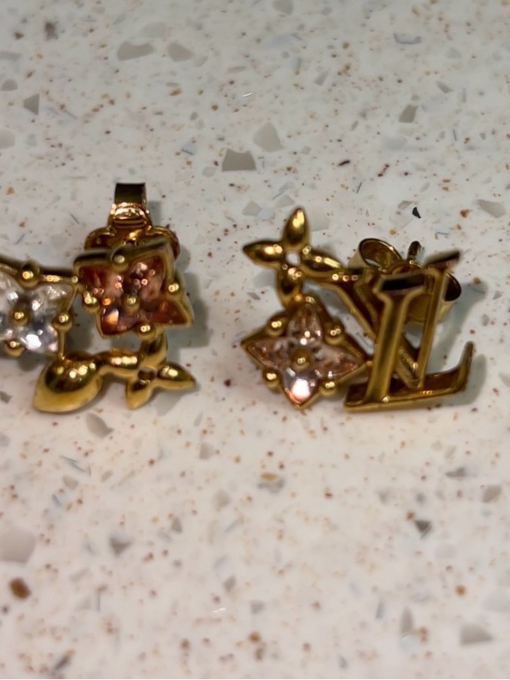 Louis Vuitton Gold-tone LV Floral Crystal Stud Earrings - Gold